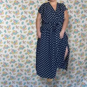 AVENUE POLKA DOT TIE WAIST MAXI DRESS SIZE 22/24